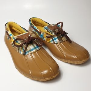 Sperry Top-Sider Waterproof Duck Boot Rain Shoes Yellow Plaid